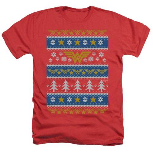 キャラクター ディーシー コミックス クリスマス トレーナー ヘザー Tシャツ 赤 レッド 【 LICENSED CHARACTER DC COMICS WONDER WOMAN CHRISTMAS SWEATER ADULT HEATHER T-SHIRT / RED 】 メンズファッション トップス｜スニケス