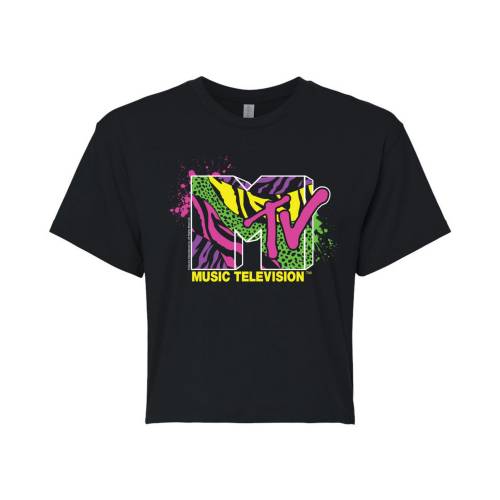キャラクター Tシャツ 黒色 ブラック 【 LICENSED CHARACTER MTV NEON ANIMAL PRINT CROPPED TEE / BLACK 】 キッズ ベビー マタニティ トップス カットソー