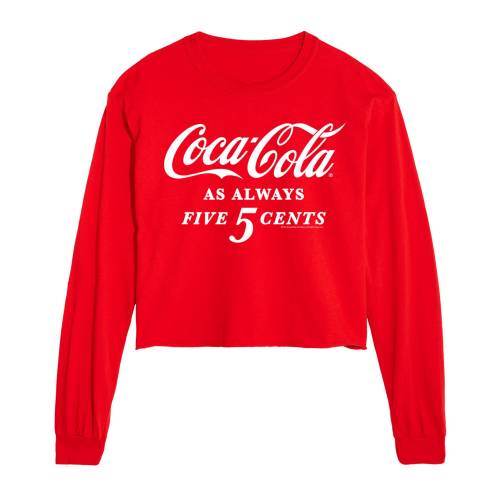 キャラクター スリーブ グラフィック Tシャツ 赤 レッド 長袖 【 LICENSED CHARACTER COCA-COLA FIVE CENTS CROPPED LONG SLEEVE GRAPHIC TEE / RED 】 キッズ ベビー マタニティ トップス カットソー