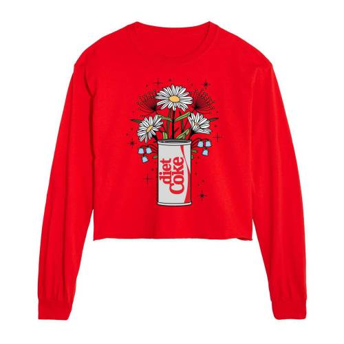 文字記号 捩り グラフィック プルオーバー 赤 赤いこと 長袖 【 LICENSED CHARACTER DIET COKE FLOWER CROPPED LONG SLEEVE GRAPHIC TEE / RED 】 キッズ もの言う花 マタニティ トップス 流汗 調教師