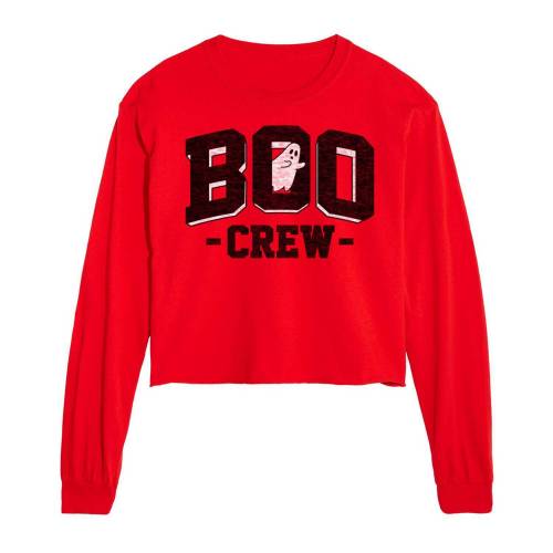 文字記号 労働者の一団 捩り グラフィック プルオーバー 赤 赤いこと 長袖 【 LICENSED CHARACTER BOO CREW CROPPED LONG SLEEVE GRAPHIC TEE / RED 】 キッズ もの言う花 マタニティ トップス 流汗 調教師