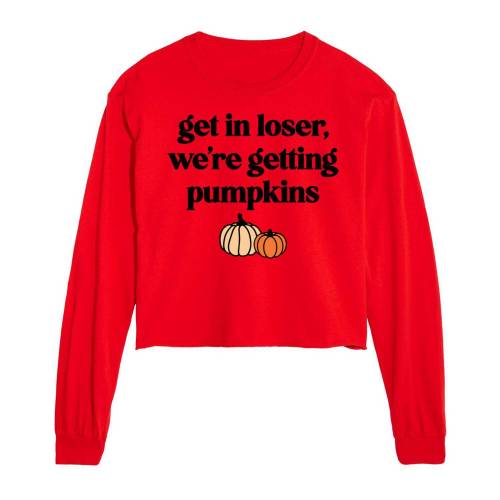 文字記号 捩り グラフィック プルオーバー 赤 赤いこと 長袖 【 LICENSED CHARACTER GET IN LOSER PUMPKINS CROPPED LONG SLEEVE GRAPHIC TEE / RED 】 キッズ もの言う花 マタニティ トップス 流汗 調教師