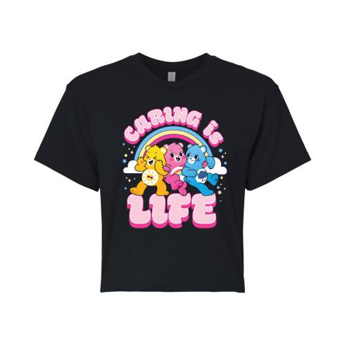 キャラクター ゴールデンベアーズ カルベアーズ マジック グラフィック Tシャツ 黒色 ブラック 【 LICENSED CHARACTER CARE BEARS UNLOCK THE MAGIC CARING IS LIFE CROPPED GRAPHIC TEE / BLACK 】 キッズ ベビー マタ