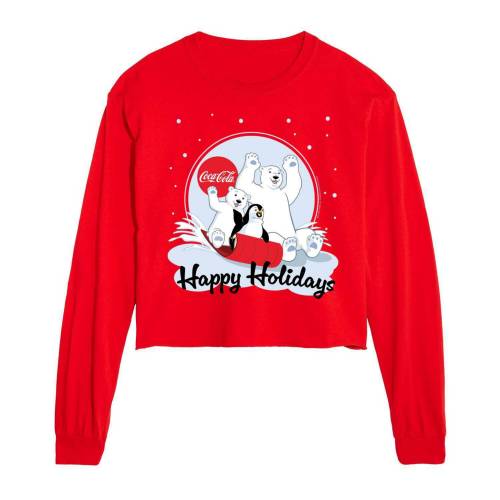 文字記号 捩り プルオーバー 赤 赤いこと 長袖 【 LICENSED CHARACTER COCA-COLA HAPPY HOLIDAYS SLED CROPPED LONG SLEEVE TEE / RED 】 キッズ もの言う花 マタニティ トップス 流汗 調教師