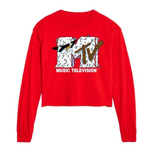 文字記号 捩り プルオーバー 赤 赤いこと 長袖 【 LICENSED CHARACTER MTV SNOWMAN CROPPED LONG SLEEVE TEE / RED 】 キッズ もの言う花 マタニティ トップス 流汗 調教師