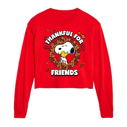 文字記号 グラフィック フリース 赤 赤いこと 【 LICENSED CHARACTER PEANUTS THANKFUL FOR FRIENDS CROPPED GRAPHIC FLEECE / RED 】 キッズ もの言う花 マタニティ トップス 流汗 調教師