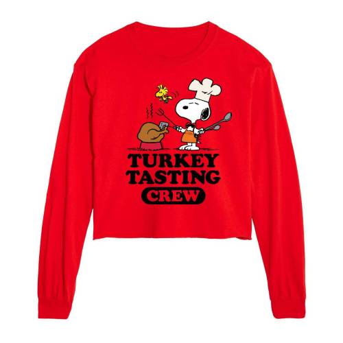 文字記号 労働者の一団 グラフィック プルオーバー 赤 赤いこと 【 LICENSED CHARACTER PEANUTS TURKEY TASTING CREW CROPPED GRAPHIC TEE / RED 】 キッズ もの言う花 マタニティ トップス 流汗 調教師