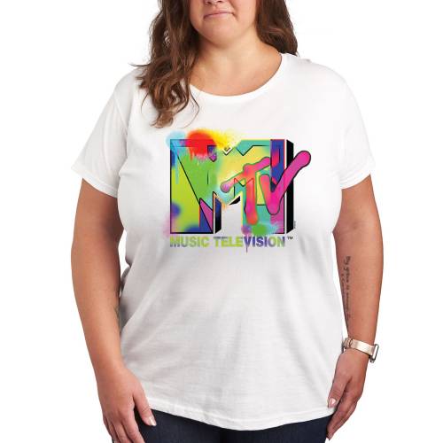 キャラクター ロゴ グラフィック Tシャツ 白色 ホワイト 【 LICENSED CHARACTER PLUS MTV COLORFUL PAINT LOGO GRAPHIC TEE / WHITE 】 レディースファッション トップス カットソー｜スニケス