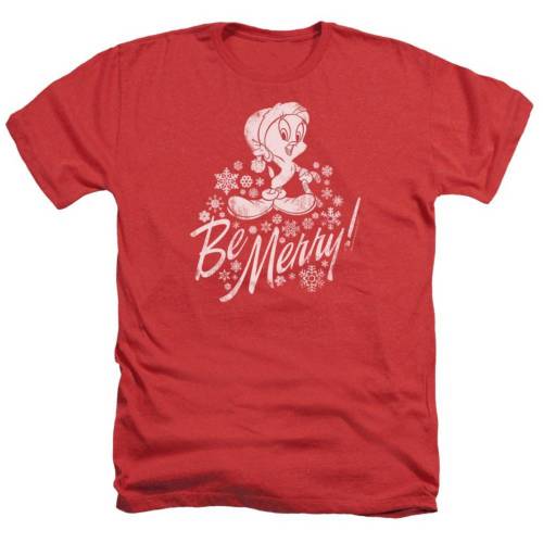 キャラクター ヘザー Tシャツ 赤 レッド 【 LICENSED CHARACTER LOONEY TUNES MERRY TWEETY ADULT HEATHER T-SHIRT / RED 】 メンズファッション トップス カットソー