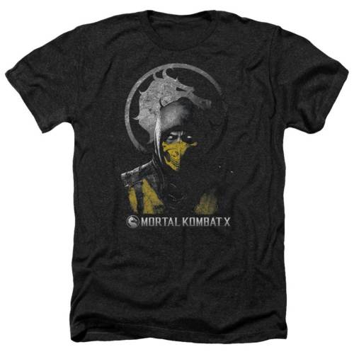 キャラクター ヘザー Tシャツ 黒色 ブラック 【 LICENSED CHARACTER MORTAL KOMBAT X SCORPION BUST ADULT HEATHER T-SHIRT / BLACK 】 メンズファッション トップス カットソー