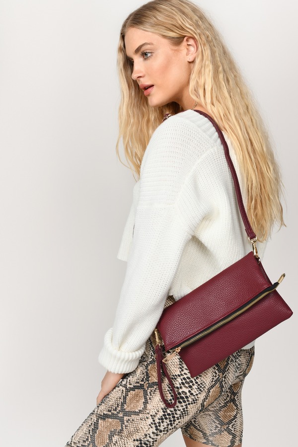 トビ 黒色 ブラック レザー 【 TOBI DIANA BLACK FOLD OVER FAUX LEATHER CLUTCH WINE 】