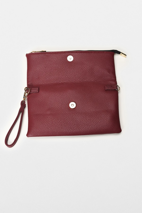 トビ 黒色 ブラック レザー 【 TOBI DIANA BLACK FOLD OVER FAUX LEATHER CLUTCH WINE 】