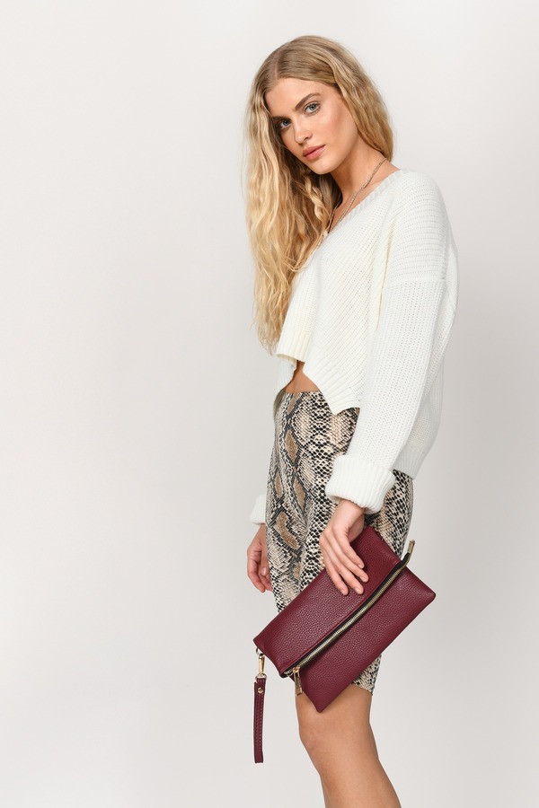 トビ 黒色 ブラック レザー 【 TOBI DIANA BLACK FOLD OVER FAUX LEATHER CLUTCH WINE 】