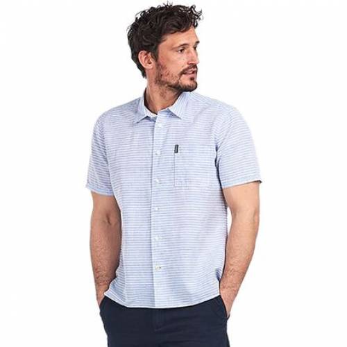 バブアー Barbour 九夏 宙 Summer Barbour Linen Mix 5 Shirt Sky メンズ流行り物 トップス 心地よいtシャツ ファッションブランド カジュアル ファッション Danilola De