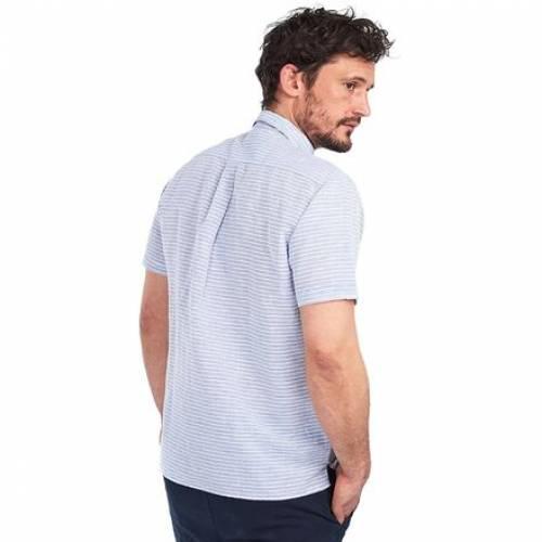 バブアー Barbour 九夏 宙 Summer Barbour Linen Mix 5 Shirt Sky メンズ流行り物 トップス 心地よいtシャツ ファッションブランド カジュアル ファッション Danilola De