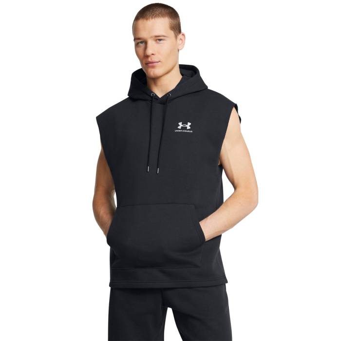アンダーアーマー Under Armour 【 Icon Fleece Sleeveless Hoodie Men\u0027s Black/White 】 アイコン フリース Sleeveless ノン捩り フーディー パーカー メンズ 黒いこと 黒いこと 白いこと 白いこと メンズファッション-パーカー-トップス