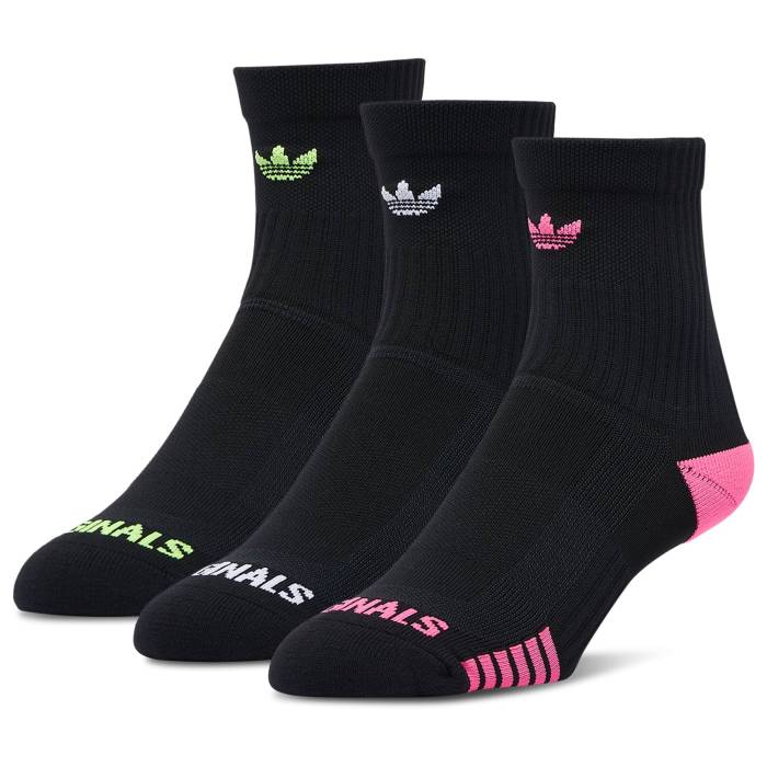 アディダス Adidas 【 Originals Trefoil 3 Pack Tech Quarter Socks Men's Black/Multi 】 オリジナルス トレフォイル テック ソックス・靴下 メンズ 黒色 ブラック|スニケス