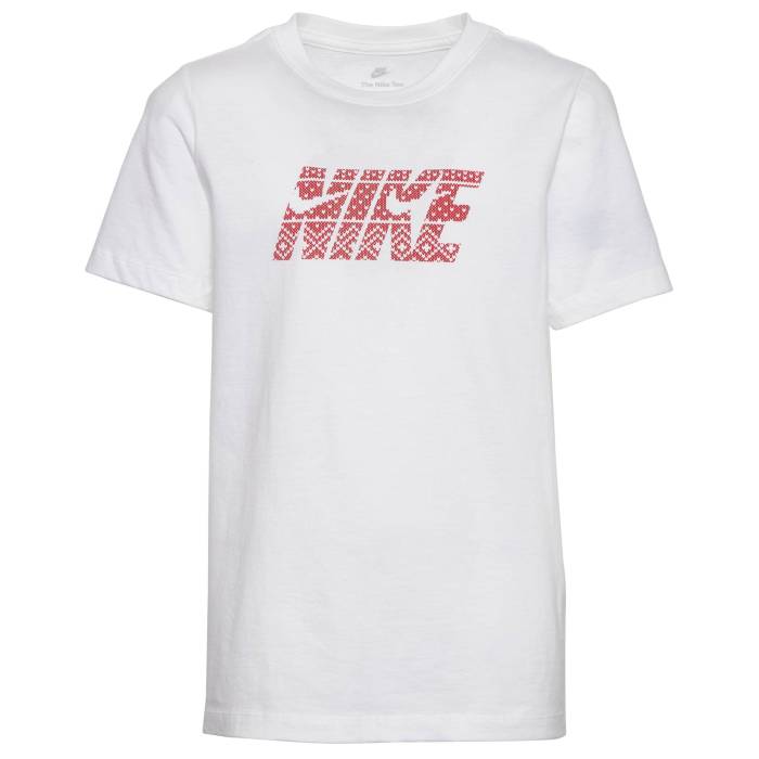 ナイキ Nike 【 Holiday Sweater T-Shirt Boys' Grade School Red/White 】 トレーナー Tシャツ キッズ ベビー マタニティ キッズファッション トップス Tシャツ カットソー Red 赤・レッド 白色 ホワイト画像