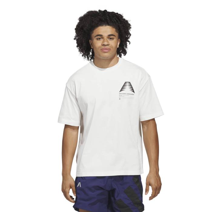 アディダス Adidas 【 Anthony Edwards Schematic T-Shirt Men's Clown White/Black 】 アンソニー Tシャツ メンズ 白色 ホワイト 黒色 ブラック｜スニケス