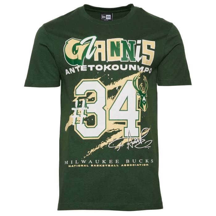 【★百貨店SALE★6/11真夜中2時迄】ニュー内鰓 New Era 【 Bucks Giannis Antetokounmpo Oversize T-Shirt Men\u0027s Green/Multi 】 バックス ティーシャツ メンズ green 緑・緑であること