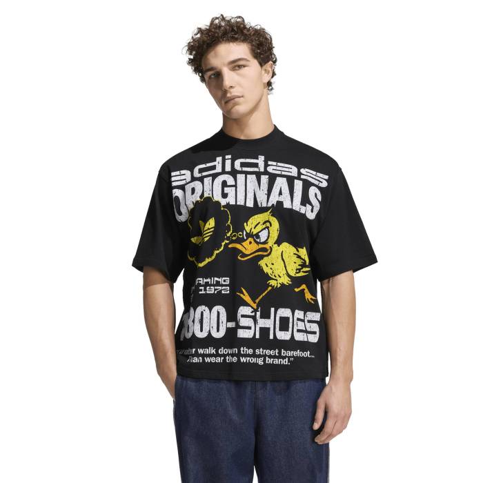 アディダス Adidas 【 Duck Graphic T-Shirt Men's Utility Black/White 】 グラフィック Tシャツ メンズ 黒色 ブラック 白色 ホワイト｜スニケス
