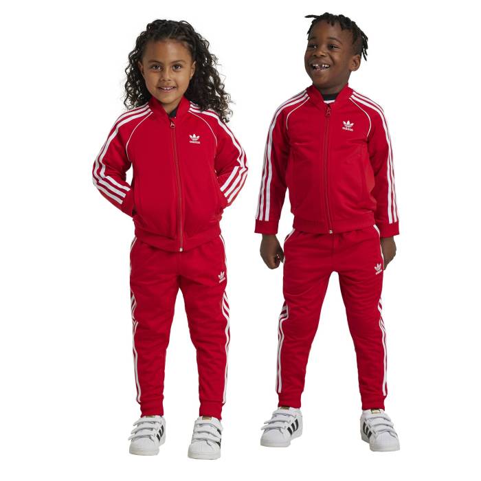 アディダス Adidas 【 Originals Superstar Track Suit Girls\u0027 Preschool Better Scarlet 】 オリジナルス Superstar はやりっ児 貨物自動車 背広 お坊っちゃん キッズ