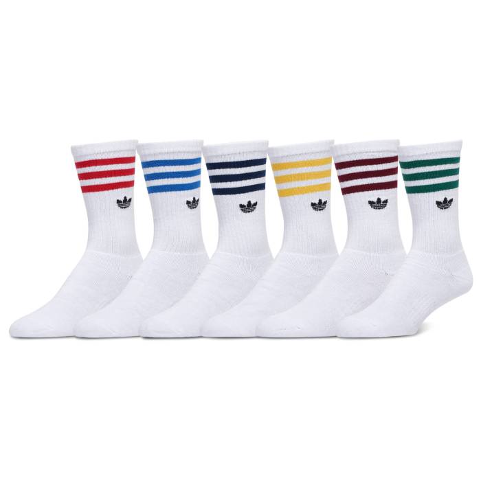 アディダス Adidas 【 Originals Trefoil Roller Crew Socks 6 Pack Men's White/Multi 】 オリジナルス トレフォイル クルー ソックス・靴下 メンズ 白色 ホワイト