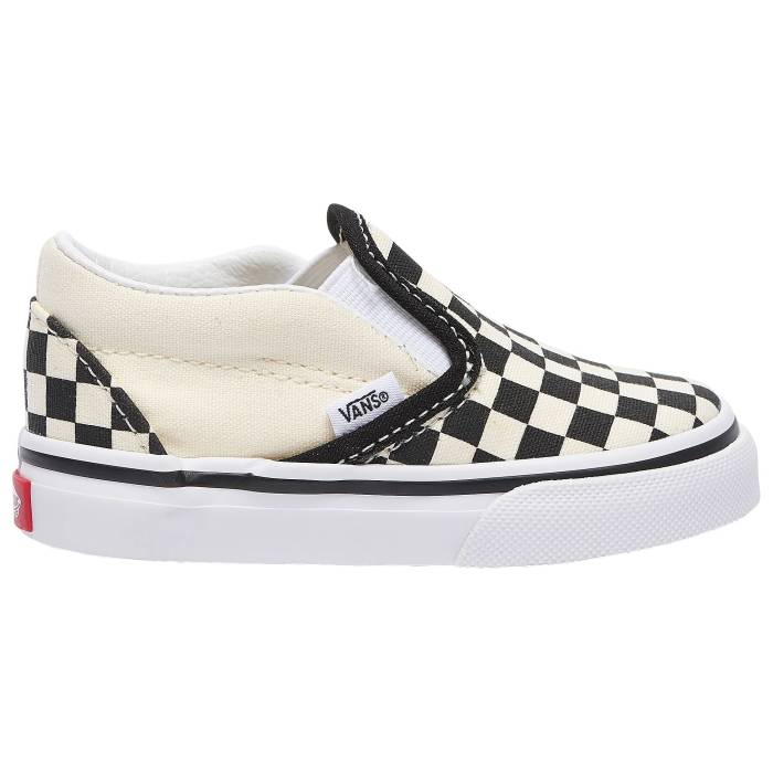 ヴァンズ Vans 【 Classic Slip On Boys' Toddler True White/Black 】 クラシック ベビー 白色 ホワイト 黒色 ブラック