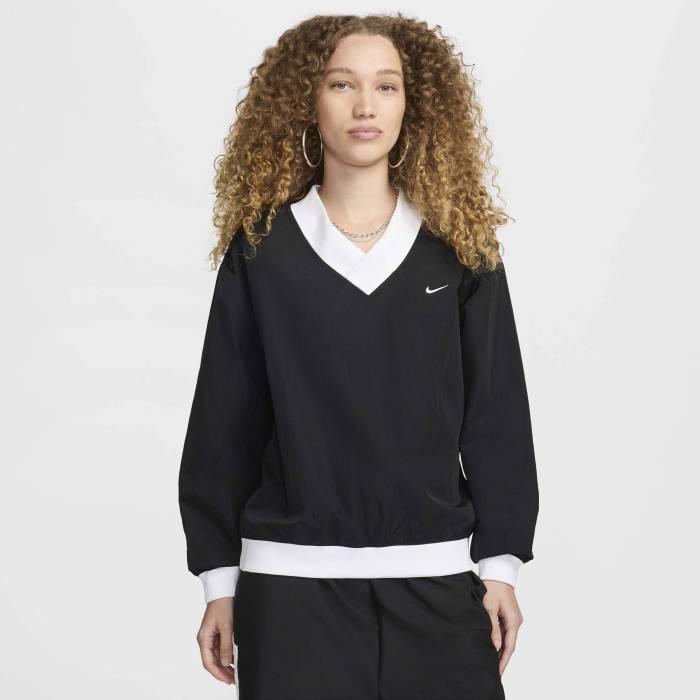 ナイキ Nike 【 Nsw Essential Woven Long Sleeve V-Neck Crew Women's Black/White 】 Woven ウーブン Sleeve スリーブ Vネック クルー レディース 黒色 ブラック 白色 ホワイト