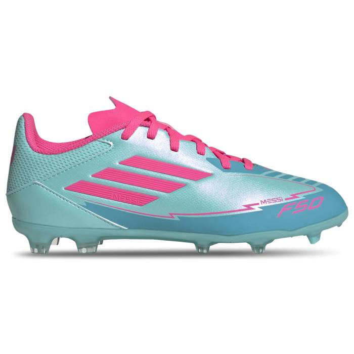 アディダス Adidas 【 F50 League X Messi Fg/Mg Boys\u0027 Grade School Flash Aqua/Lucid Pink/Lucid Cyan 】 お坊っちゃん キッズ アクア pink サクラ色 シアン