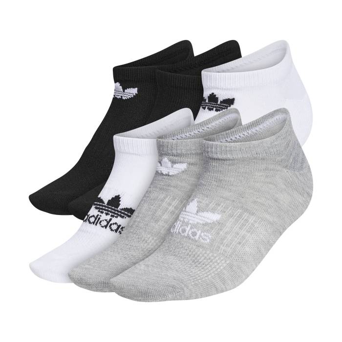 アディダス Adidas 【 Originals Classic Sl 6 Pack Super No Show Socks Women's White/Grey 】 オリジナルス クラシック ソックス・靴下 レディース 白色 ホワイト 灰色 グレー
