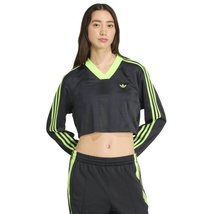 アディダス Adidas 【 Jacquard Long Sleeve T-Shirt Women's Black/Volt 】 Sleeve スリーブ Tシャツ レディース 黒色 ブラック