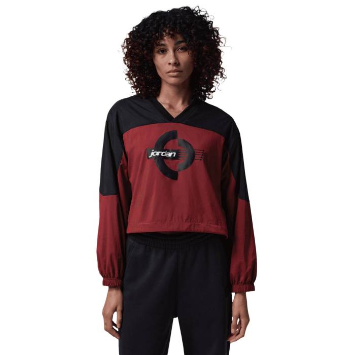 【★百貨店SALE★6/11十二時2時迄】ナイキ ジョーダン Jordan 【 Brooklyn Woven Long Sleeve Graphic T-Shirt Women\u0027s Chile Red/Black 】 ブルックリン Woven ウーブン Sleeve 捩り グラフィック プルオーバー レディース Red 赤・赤いこと 黒いこと 黒いこと