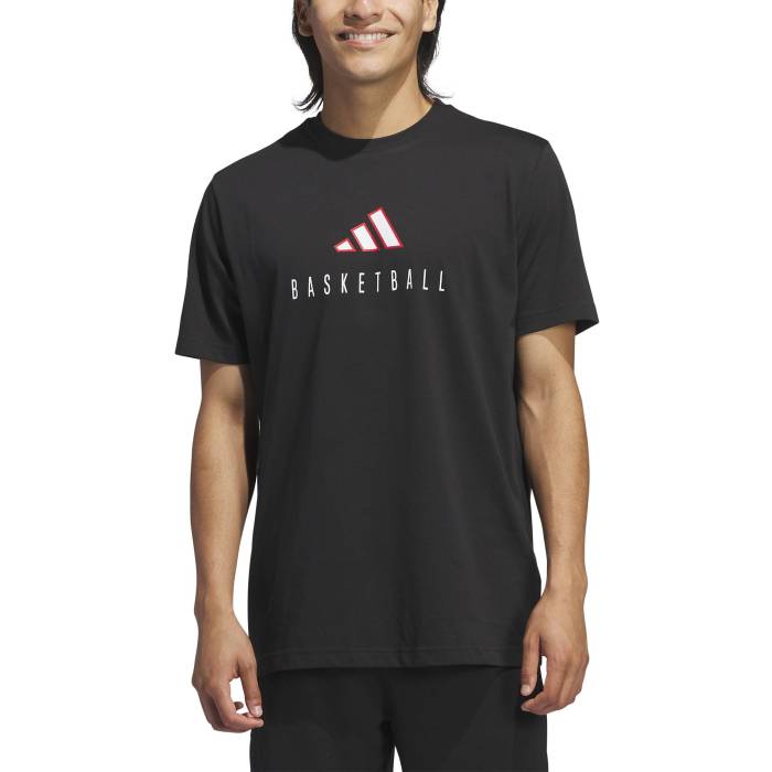 【★百貨店SALE★6/11真夜中2時迄】アディダス Adidas 【 Worldwide Hoops Logo Graphic Basketball T-Shirt Men\u0027s Black 】 ロゴタイプ グラフィック 篭球 ティーシャツ メンズ 黒いこと 黒いこと