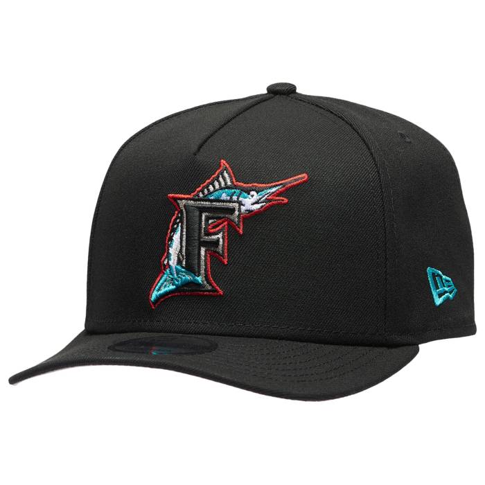 ニューエラ New Era 【 Marlins 9Fifty A-Frame Curve 03 World Series Cap Men's Black/Teal 】 マーリンズ シリーズ キャップ 帽子 メンズ 黒色 ブラック｜スニケス