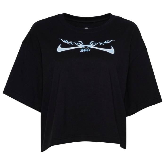 ナイキ Nike 【 Nsw Essential S2K Crop T-Shirt Women\u0027s Black/Blue 】 Crop クロップ プルオーバー レディース 黒いこと 黒いこと 青味 青み
