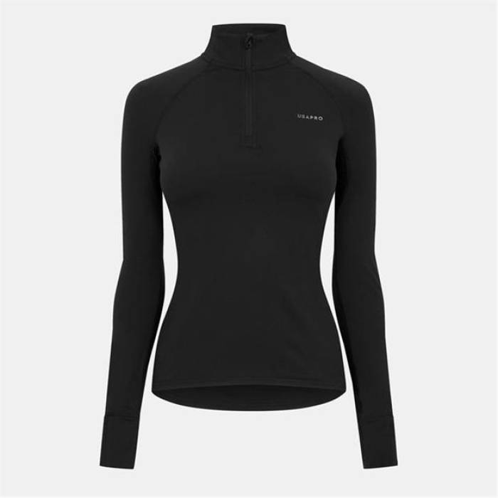 Usa Pro 【 Long Sleeve Quarter Zip Top Womens Women Black 】 Sleeve スリーブ レディース レディース 黒色 ブラック