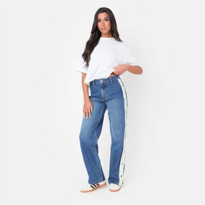 I Saw It First 【 Popper Side Stripe Wide Leg Jean Women Dark Wash 】 Stripe ストライプ レディース 11,620円