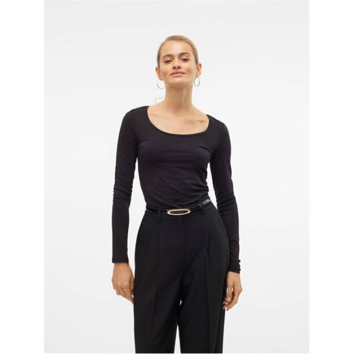 ヴェロモーダ Vero Moda 【 Maxi U-Neck Long-Sleeve T-Shirt Women Black 】 Tシャツ レディース 黒色 ブラック