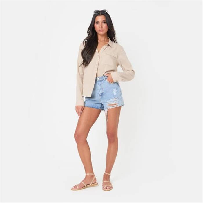 I Saw It First 【 Distressed Denim Short Women Blue 】 ジーンズ レディース 青碧 青碧