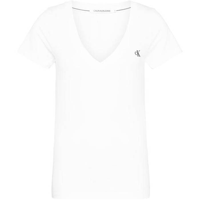カルバンクライン デニム Calvin Klein Jeans 【 Embroidery Stretch V-Neck T-Shirt Women Bright Wht Yaf 】 Vのど首 プルオーバー レディース