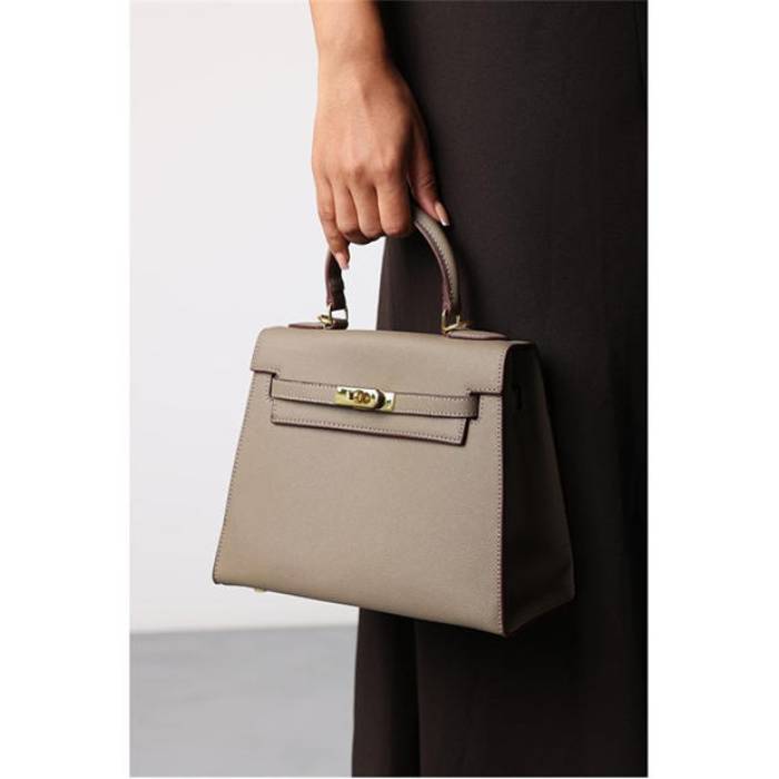 Wheres That From 【 Top Handle Satchel Mini Tote Bag With Turn-Lock Women Beige 】 バッグ レディース ベージュ