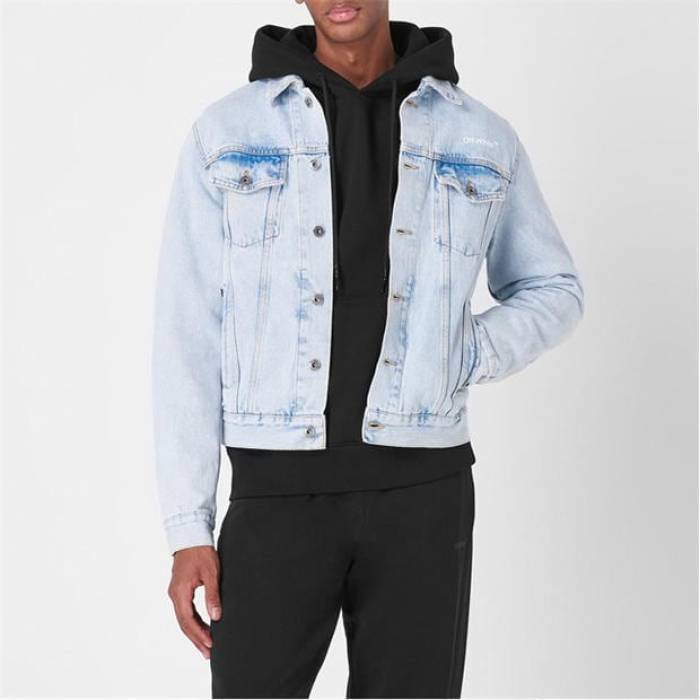 Off White 【 Men's Diagonal Tab Jacket, Large Diagonal Print Denim Unisex Blue 4001 】 メンズ デニム ユニセックス 青色 ブルー|スニケス