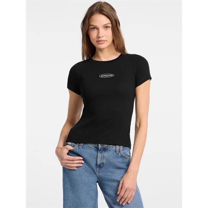ゲス Guess 【 Women's Slim Fit T-Shirt Women Jet Black 】 レディース slim スリム Tシャツ レディース 黒色 ブラック