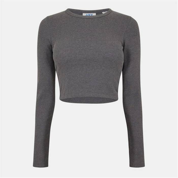 Jjxx 【 Feline Long-Sleeve Crop Top Women Grey Melange 】 Crop クロップ レディース 薄墨色 薄墨色