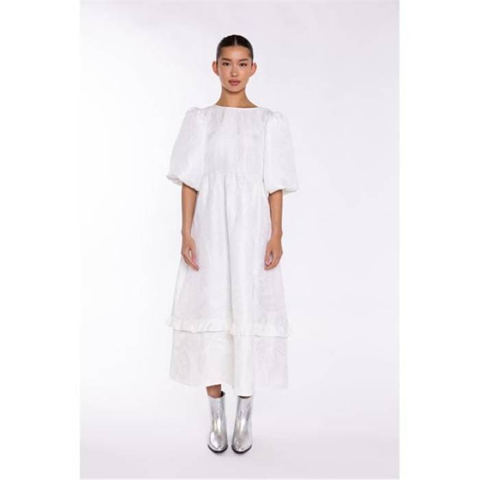 グラマラス Glamorous 【 Off-White Brocade Tiered Tie-Back Midi-Dress Women White 】 オフホワイト レディース 白色 ホワイト