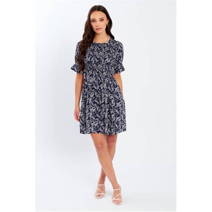 Be You 【 Shirred Tea Mini Dress Women Navy Spot 】 ドレス レディース 紺色 ネイビー 12,432円