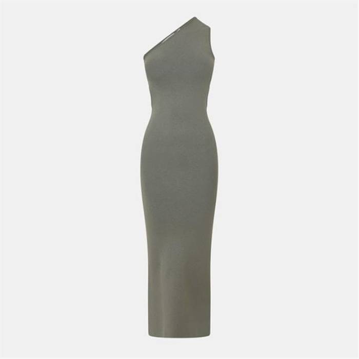 手玉 濾過性病原体 Jack Wills 【 Knitted Asymmetric Cut Out Midi Dress Women Muted Khaki 】 御召しもの レディース カーキ