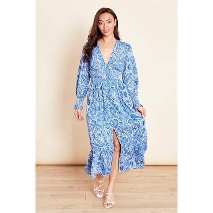 Violet Romance 【 Vrom Shirred Maxi Dress Women Blue 】 ドレス レディース 青色 ブルー｜スニケス