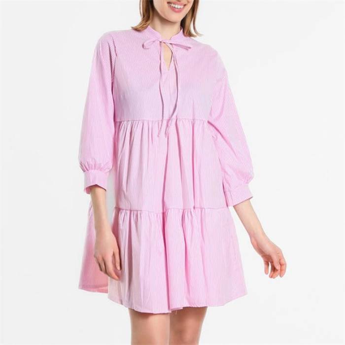 Be You 【 Stripe Tiered Mini Dress Women Pink/White 】 Stripe ストライプ ドレス レディース pink ピンク 白色 ホワイト